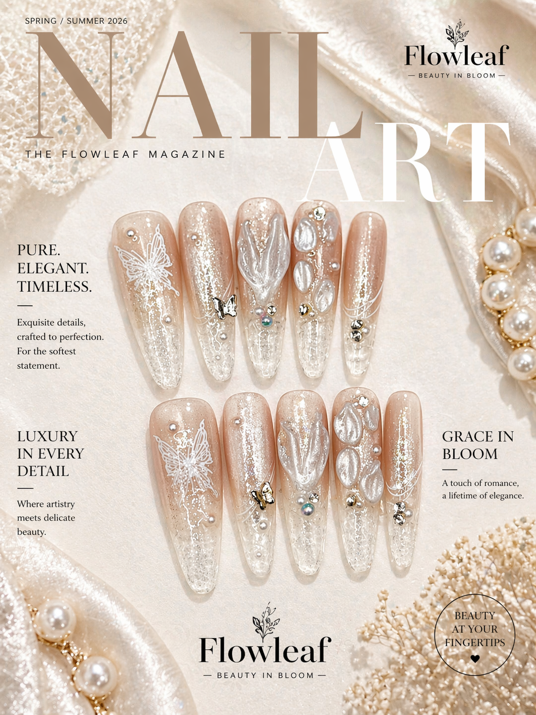 Long Nude Butterfly Press-On Nails – Ethereal Pearl & Crystal Set