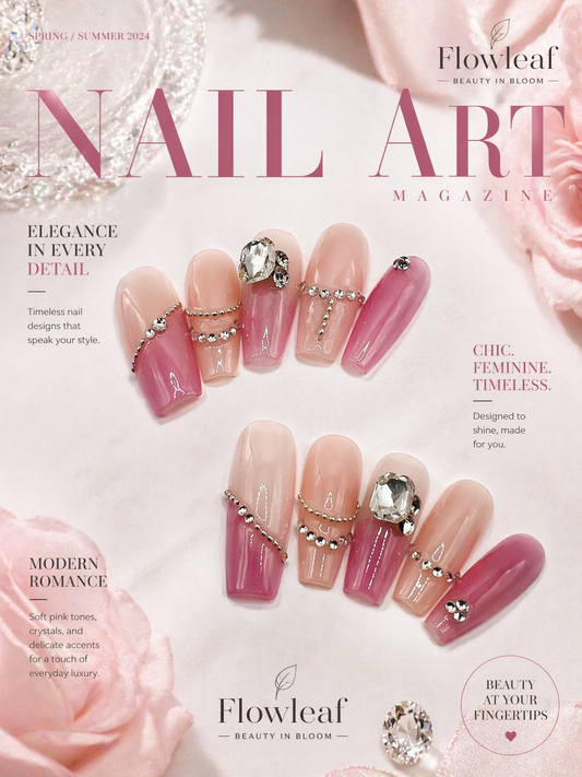 Romantic Pink Crystal Press-On Nails – Glossy Gradient Design