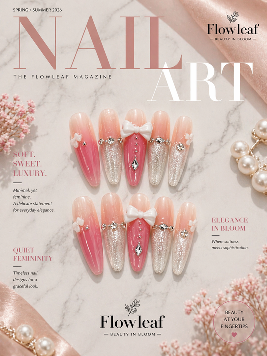 Long Blush Pink Bow Press-On Nails – Soft Sweet Luxury with Crystals