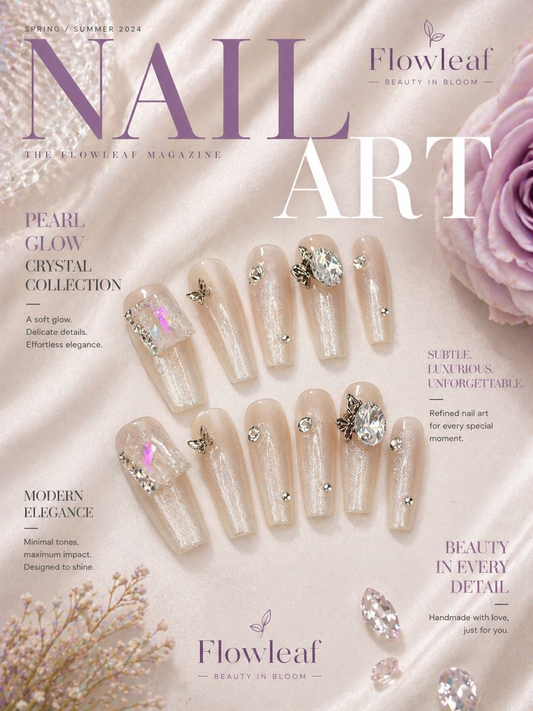 Pearl Glow Crystal Press-On Nails – Elegant Nude Luxury Se