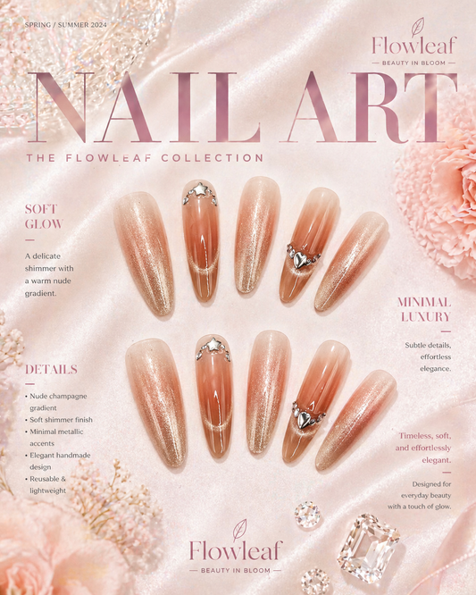 Champagne Blush Gradient Press-On Nails | Soft Metallic Glow | Handmade Luxury Set